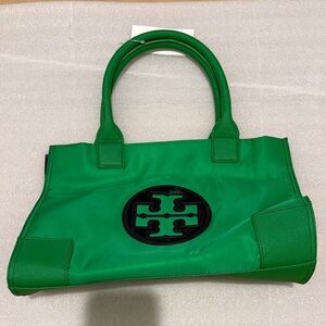 Tory Burch Vibrant Green Tote with Black Logo